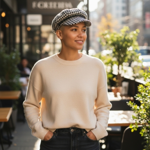 Black & White Houndstooth Baker Boy Cap - Picture 4 of 7